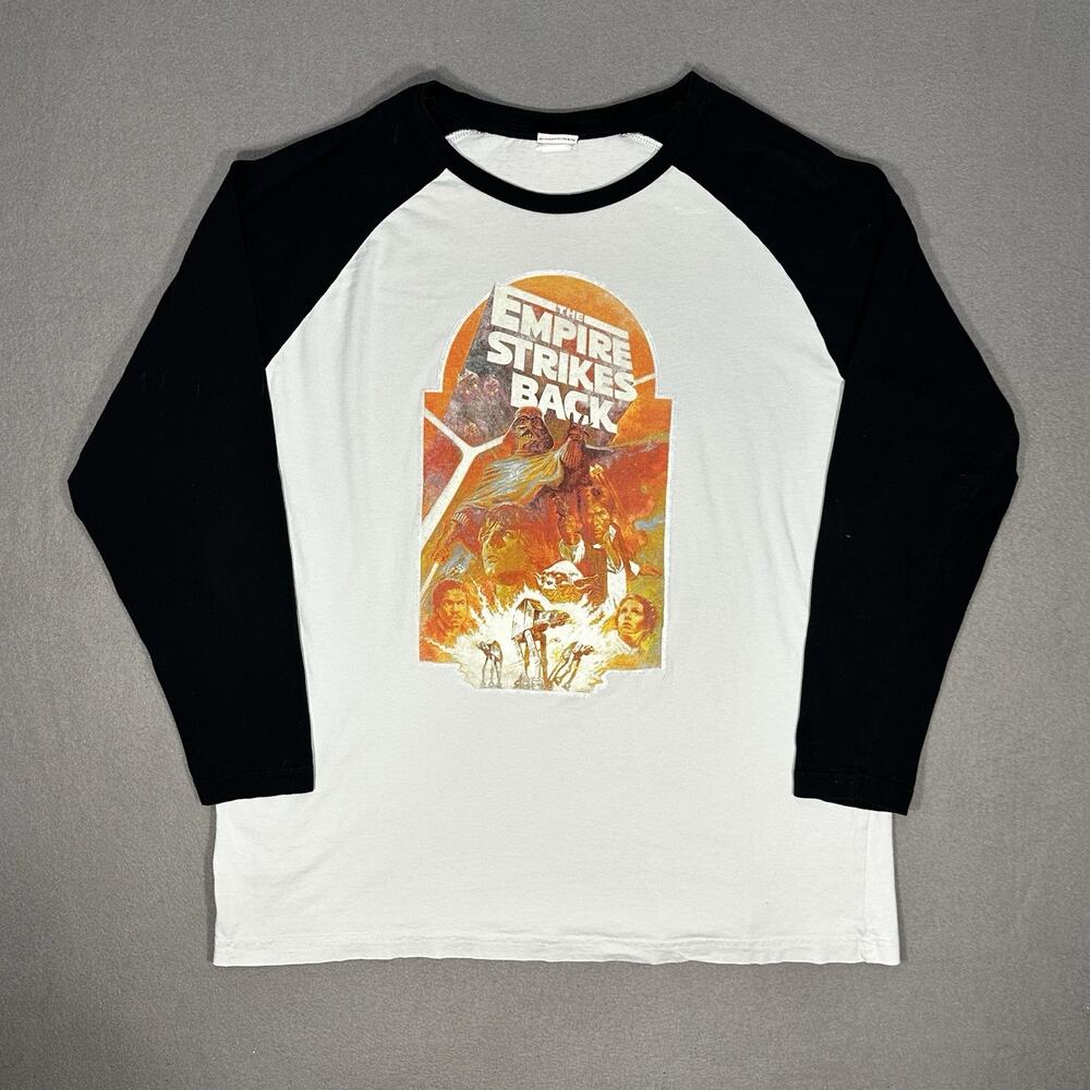 Star Wars Empire Large Strikes Back Raglan Shirt Black White Movie Graphic Tee